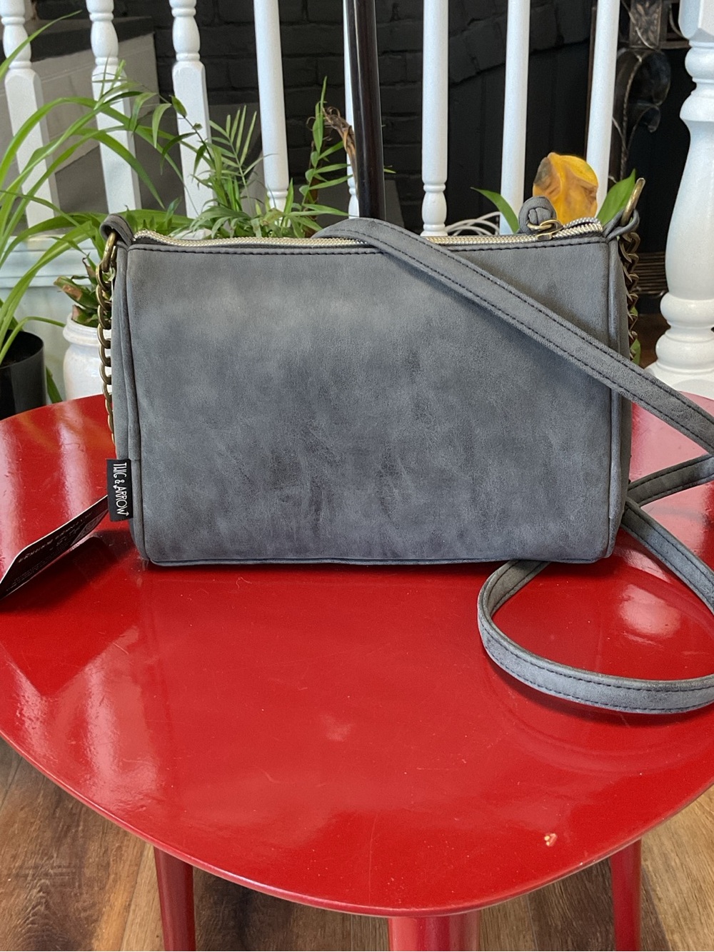 Women’s Stud-Accent Faux Suede Crossbody Bag - Gray - Picture 2 of 6